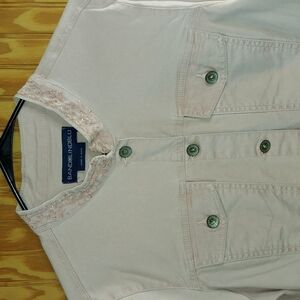 Bandolino Cream Jean Jacket with Embroidered Collar